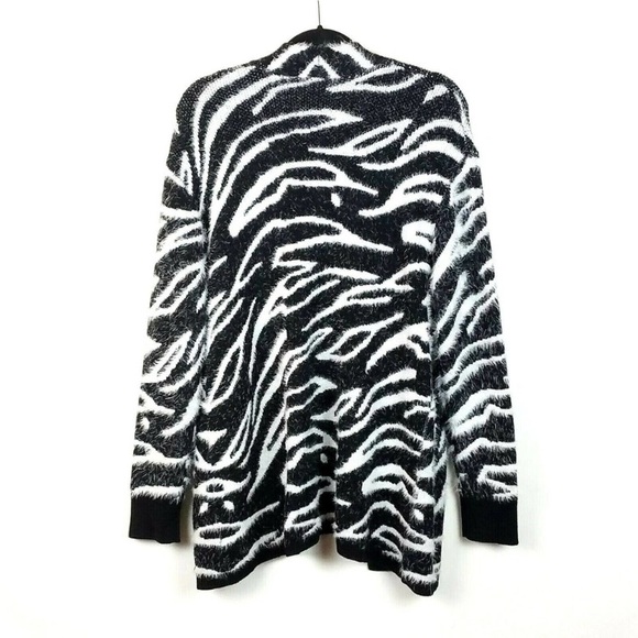 Susina Zebra Print Eyelash Open Front Cardigan Sweater - Picture 6 of 9